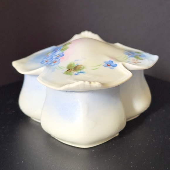 Antique RS Germany Trinket Dish Powder Jar Blue Flowers Hand Painted Signed M.S. - Picture 4 of 15